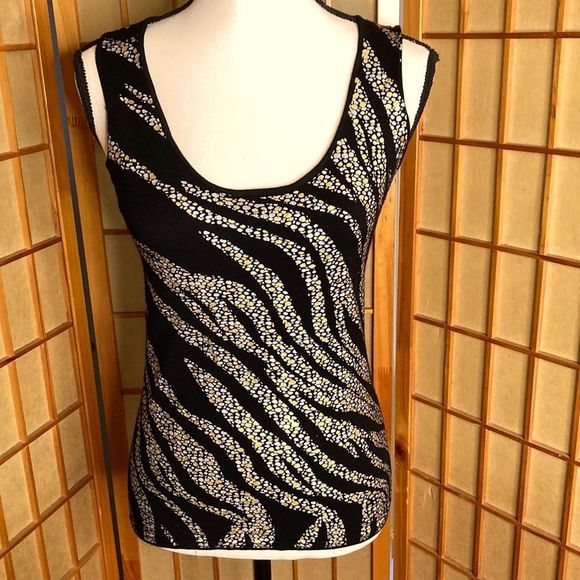 Belldini Top Knit Black Gold Pewter Sleeveless Layering Tank Top - Picture 1 of 12